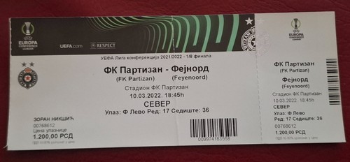Biglietto calcio partizan - biglietto,